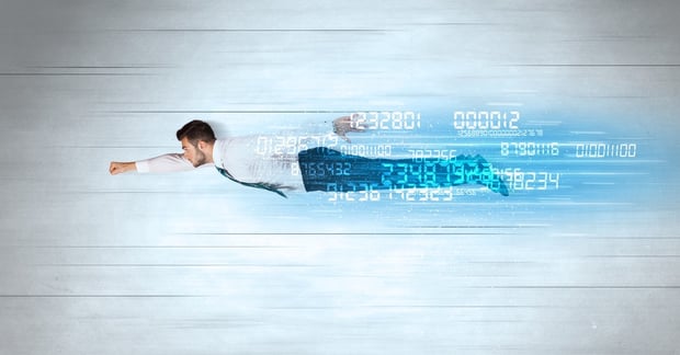 Businessman flying super fast with data numbers left behind concept-1