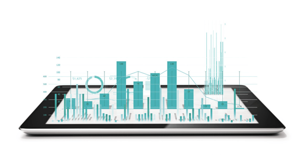 Data charts projecting from mobile tablet device